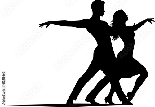 Graceful Dance: The captivating silhouette of a couple gracefully moves in an elegant dance, showcasing the beauty of rhythm and the connection between partners. 