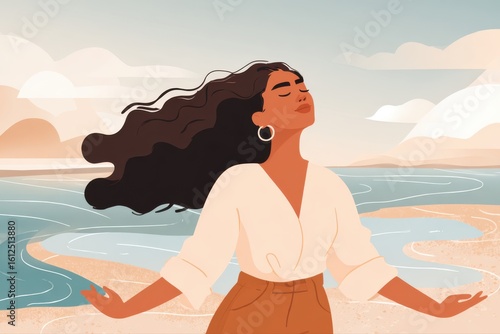 Wallpaper Mural A peaceful woman meditating with open hands towards the sky on the beach, expressing gratitude and mindfulness in a serene moment. Torontodigital.ca