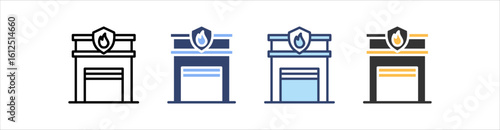 Fire Station Icon Set Multiple Style Collection