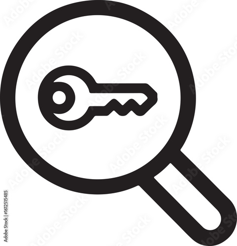  Vector Key Search Icon: Bold Black Sign Symbol, Simple Design, Security Concept