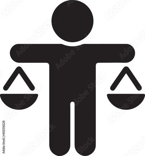 Vector Icon: Person Balancing Scales Sign, Symbol of Justice, Equilibrium, and Fairness.