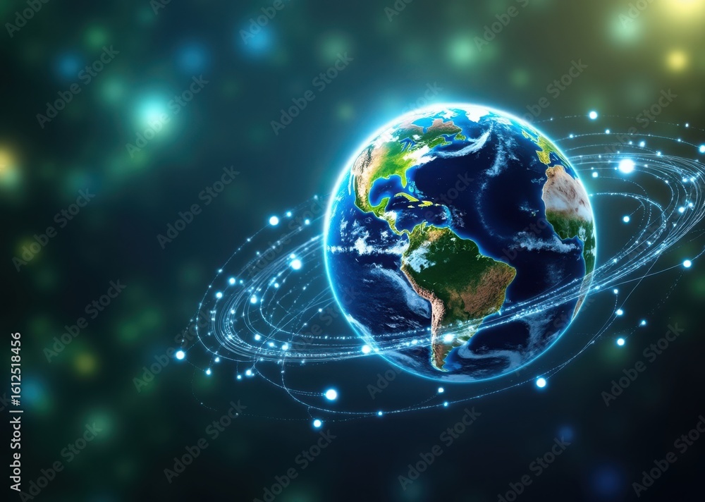 Fototapeta premium Earth connected by digital network in cosmic space