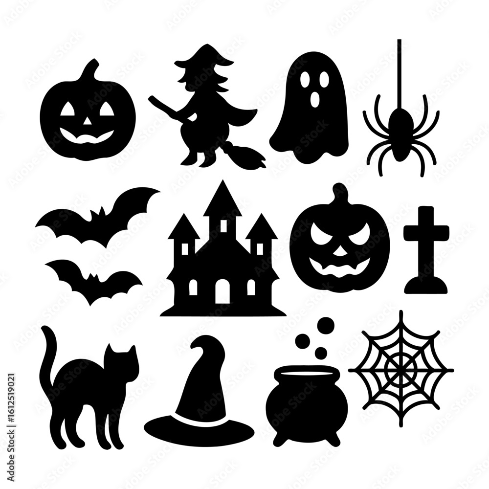 Obraz premium Vector art of a collection of spooky halloween icons and symbols