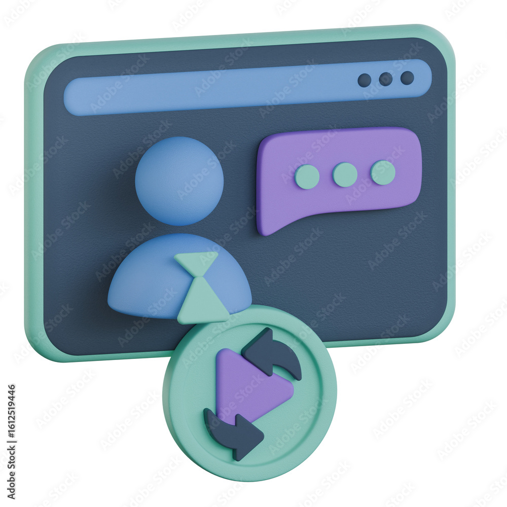 Fototapeta premium Webinar replay button 3d icon colorful style