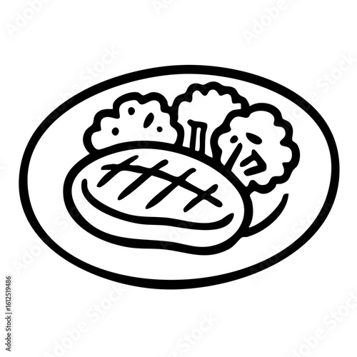 ステーキ　線画　手書き