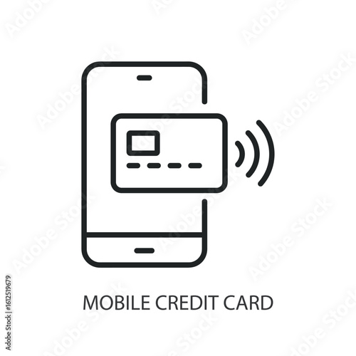 Mobile credit card thin line vector icons.