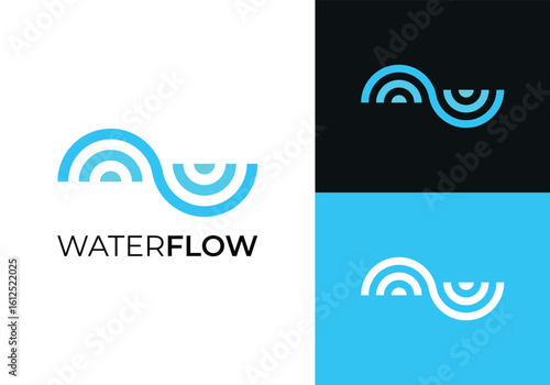This is a water flow logo with a modern and minimalist style. This logo is suitable for beverage companies, water divisions, and the like.