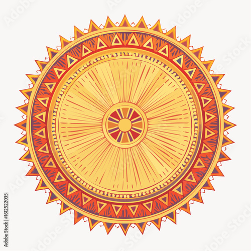 orange and yellow tribal sunburst panel featuring radial pocket segments, detailed svg design