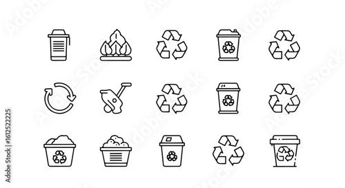 Line editable icon set of ecofriendly icons representing recycling and waste management line icon set