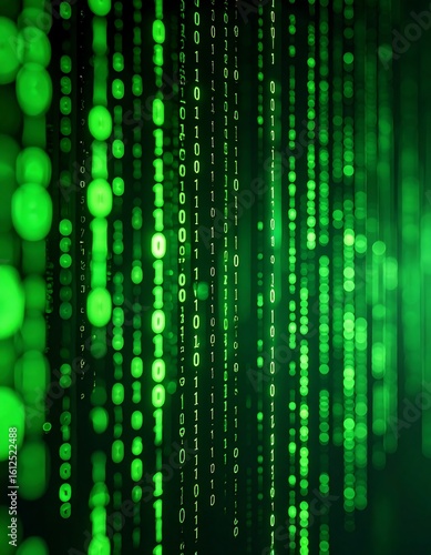 Digital code rain, glowing green