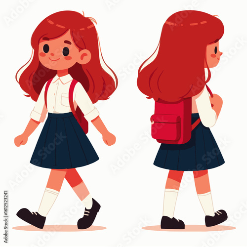 Happy School Girl with Backpack – Back to School Vector