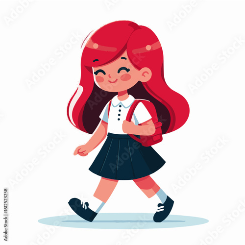Happy School Girl with Backpack – Back to School Vector