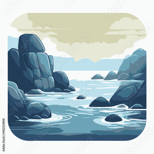 Drifting mist softening the edges of ocean boulders