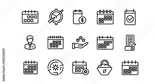 Line editable icon set of modern outline icons representing various aspects of scheduling and time management line icon set