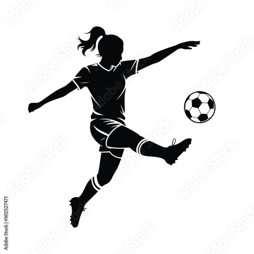 Dynamic Female Soccer Player Silhouette Kicking Ball Illustration