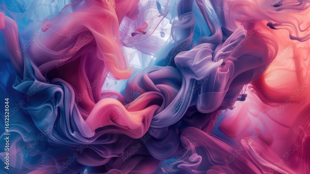 Obraz premium Abstract swirling pastel hues of pink, blue, and purple ink create a dynamic, fluid composition in a close-up shot