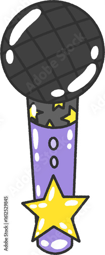 Purple Microphone with Yellow Star Clipart – Hand-Drawn Starry Singing Mic Illustration in Cute Pastel Style