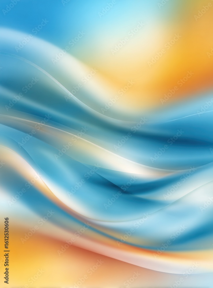 Fototapeta premium Flowing Abstract. Azure and gold curves blend in this smooth, abstract background, creating a sense of gentle movement and serene beauty. Soft gradients add depth