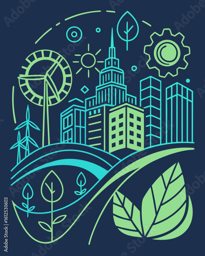Eco-Futuristic Vector Icon Set – Biomorphic Smart City Elements