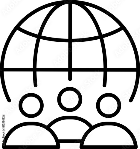 Black global community icon - outline