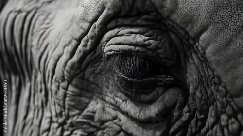 Elephant Eye Close-Up: Majestic Wildlife in Black and White Detail