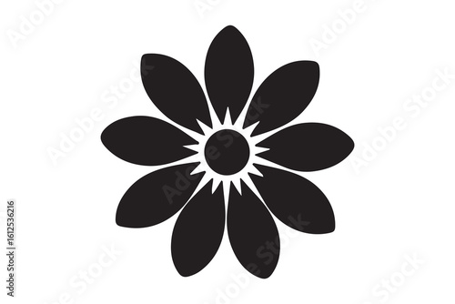 Flower icon. Black round silhouette. Top front view. Vector simple flat graphic illustration. The isolated object on a white background. Isolate.