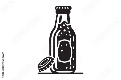 Glass bottle soda drink, white background, beverage illustration, website design