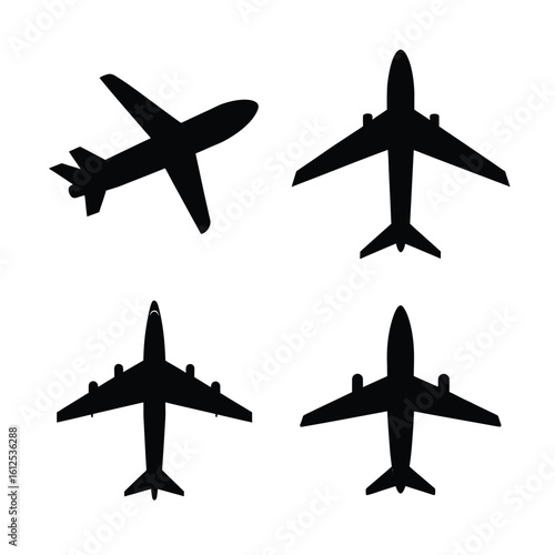 Airplane Silhouettes – Aircraft and Jet Plane Icon Set Isolated on White Background