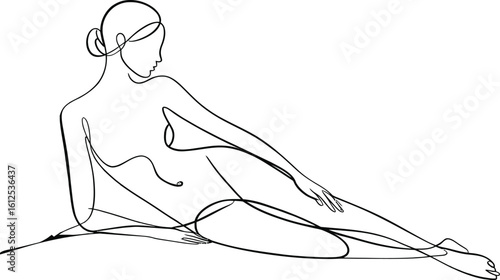 Elegant line drawing of a woman reclining in a relaxed pose