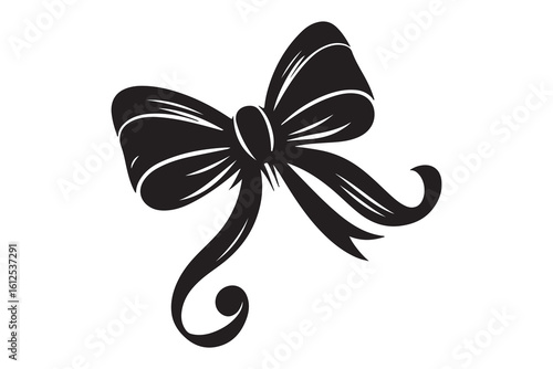 Simple black bow tie silhouette icon for decorative elements and design isolated on White background