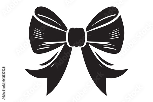 Simple black bow tie silhouette icon for decorative elements and design isolated on White background