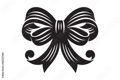Simple black bow tie silhouette icon for decorative elements and design isolated on White background