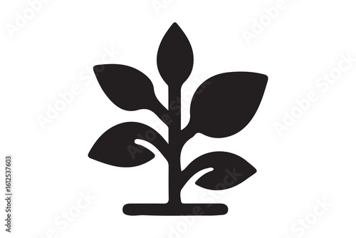 Silhouette pictogram icons set featuring various plant designs in pots for design and illustration purposes