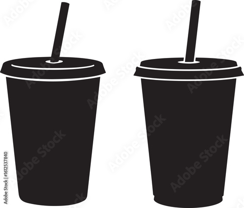 Two Disposable Cups with Straws Silhouette