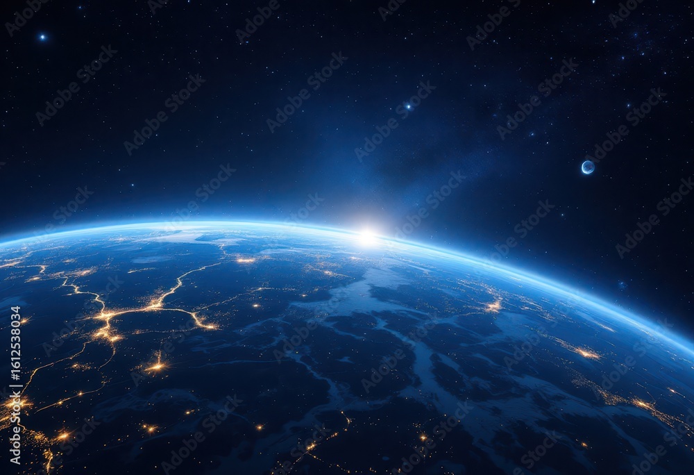 Obraz premium Earth seen from space, illuminated by city lights.