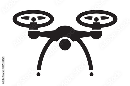 Drone inspection logo. Drone Silhouette with Camera – Black and White Vector Illustration