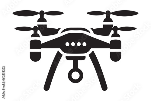 Drone inspection logo. Drone Silhouette with Camera – Black and White Vector Illustration