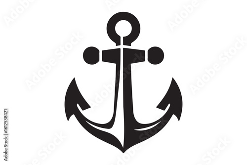 Black silhouette of an anchor on a white background nautical theme