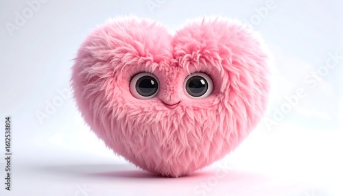 Wallpaper Mural A fluffy pink heart-shaped character with large eyes and a smiling expression, rendered in 3D Torontodigital.ca