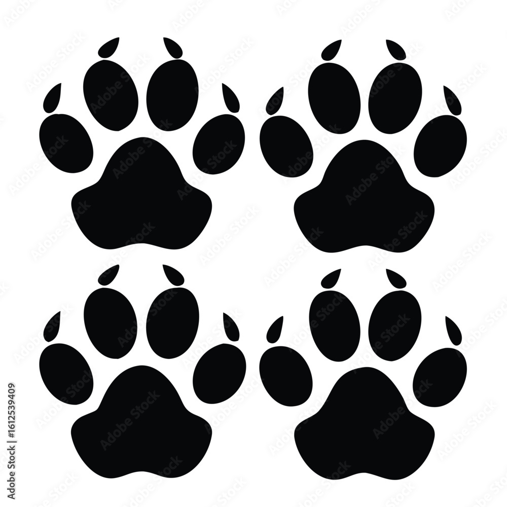 Fototapeta premium Four Black Bear Paw Prints Arranged in a Square Symbolic of Wildlife Conservation and Animal Tracking and Awareness Campaigns