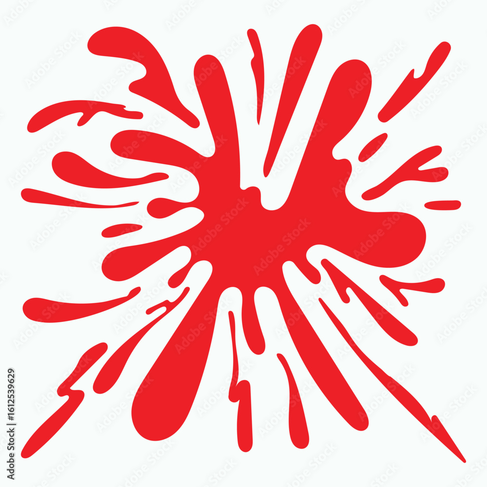 Fototapeta premium Red abstract splash paint shape with bold dripping effect and dynamic burst form. Great for visual branding, print templates, sticker design, or digital compositions.