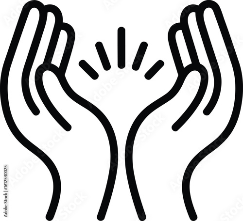 Open hands reaching upward with light rays symbolizing hope and blessing