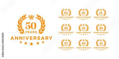 Golden Anniversary Wreath Logos   Print and Web Design Elements 5, 10, 15, 20, 25, 30, 35, 40, 45, 50