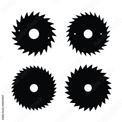 Tools & DIY Equipment Silhouettes – Circular Saw Blade Icon Set Isolated on White Background