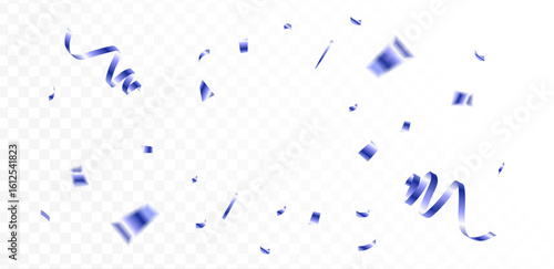 Blue confetti and ribbon streamers falling on a transparent background. blurred. Big and small,abstract frame,Vector. eps 10