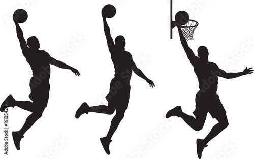 Three Basketball Player Action Silhouettes