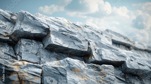 Fototapeta Naklejka Na Ścianę i Meble -  A rocky mountain range with a blue sky and white clouds in the background.
