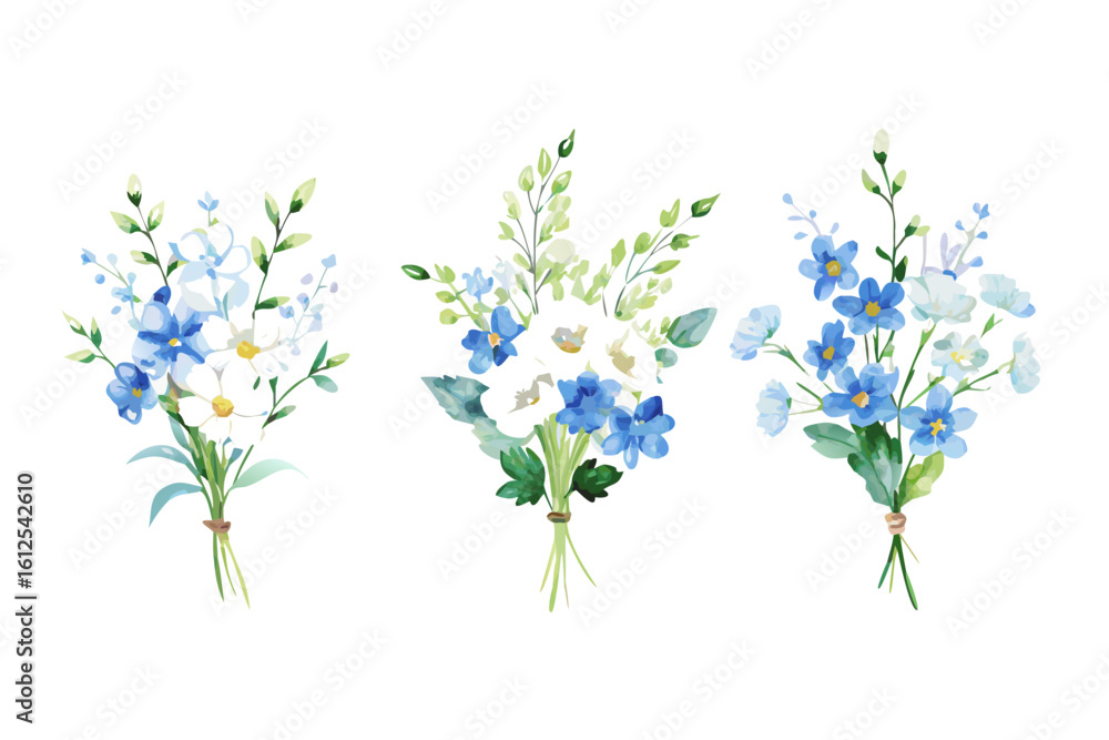 Obraz premium Floral Trio: Delicate Watercolor Bouquets Showcase Pastel Blooms, creating an image of serenity and floral elegance, conveying beauty, and peace.