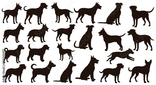Collection of Dog Silhouettes in Various Poses and Breeds for Graphic Design and Pet Lovers Projects
