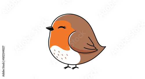 Adorable Tiny Fluffy Robin Bird With Closed Eyes and Cute Cheek Blush Resting Happily